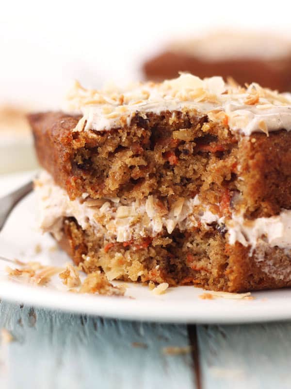 Closeup of frosting and cake layers.