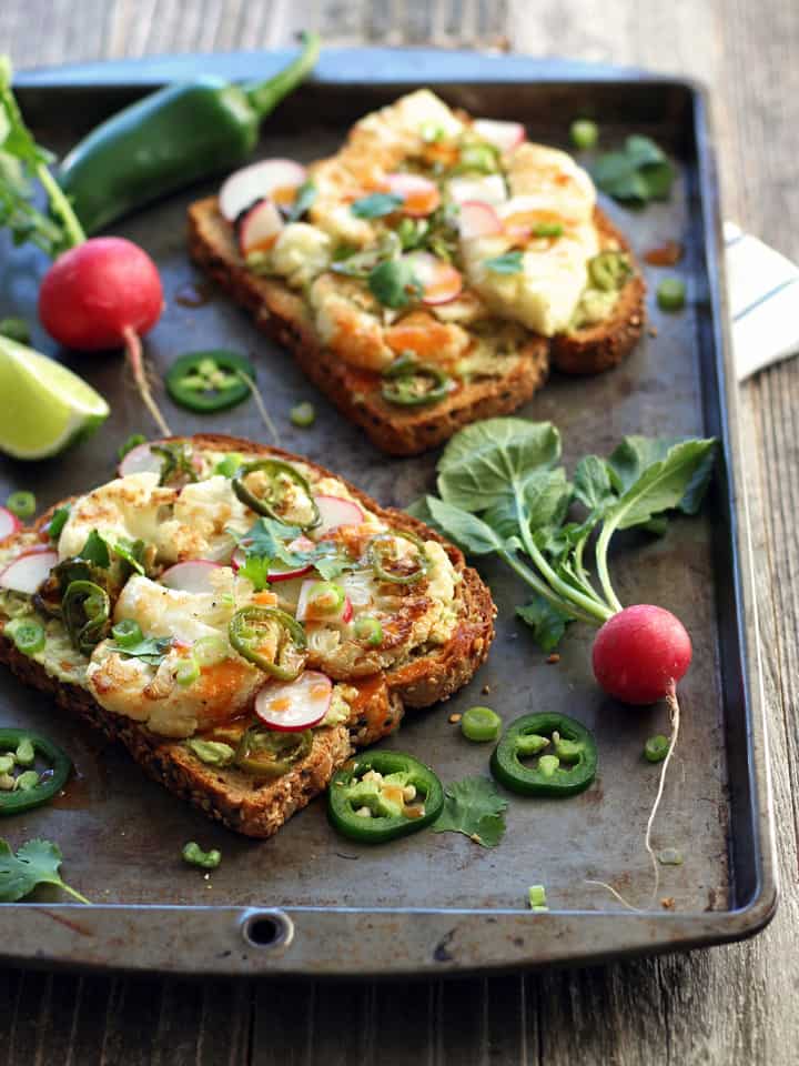 spicy avocado cauliflower toasts