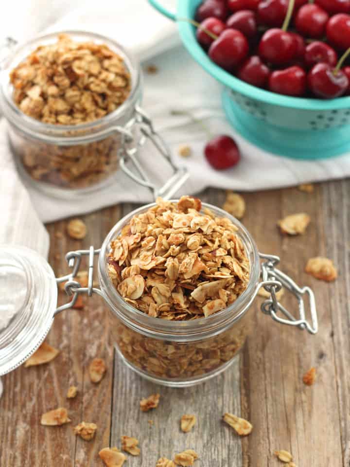 Granola in small mason jars.