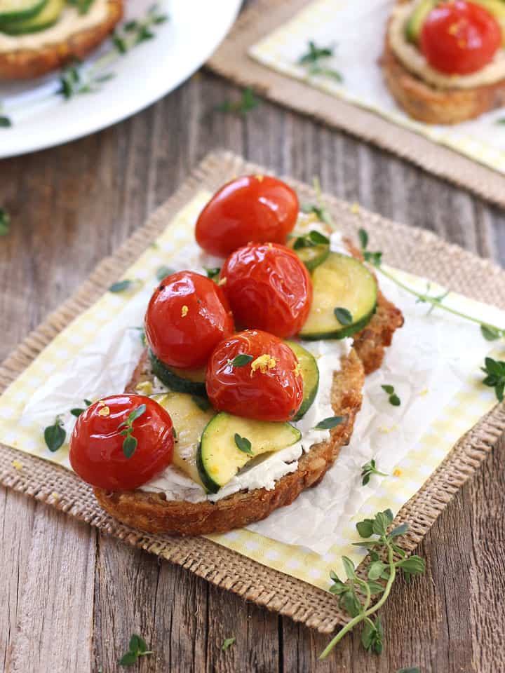 Roasted Zucchini and Tomatoes Crostini