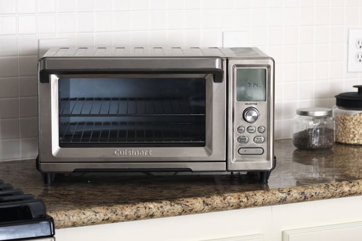 Large countertop oven on a kitchen counter.