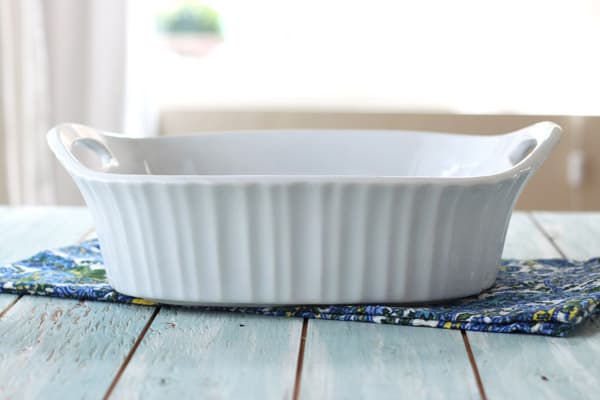 White casserole baking dish.