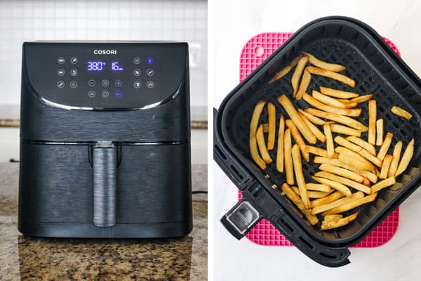 Cosori air fryer and air fried french fries.