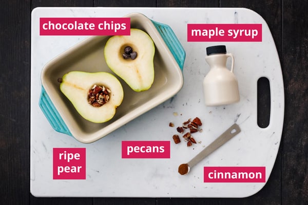 Ingredients arranged on a cutting board and labeled.