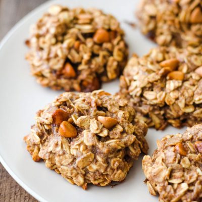 Banana oatmeal cookies on a white plate.