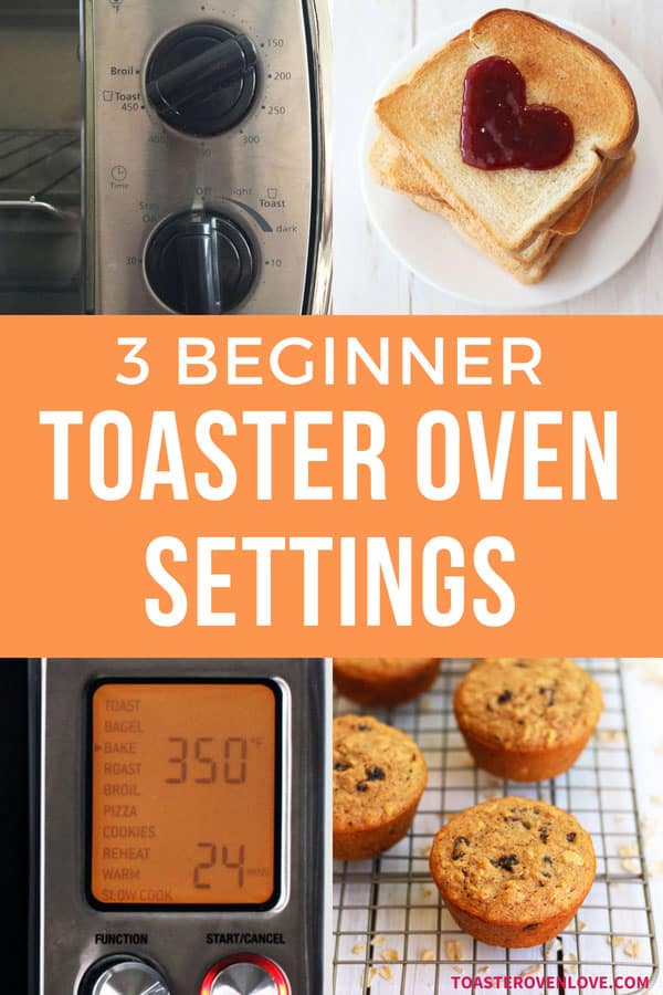 Toast, muffins, and close up of two toaster ovens.