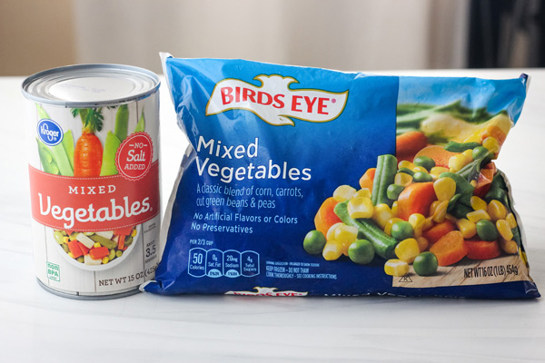 Canned and frozen mixed vegetables.