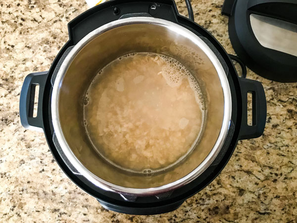 Water and oats inside an Instant Pot Mini.