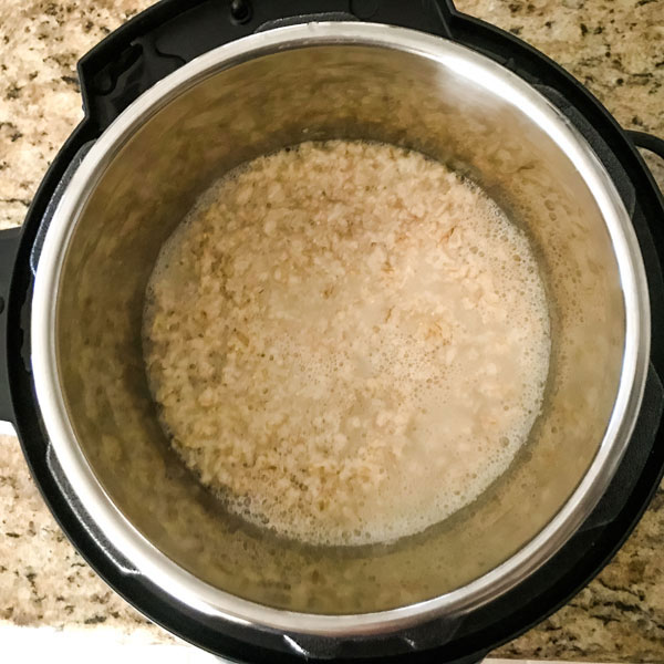 Cooked oatmeal inside a 3qt instant pot mini duo plus.