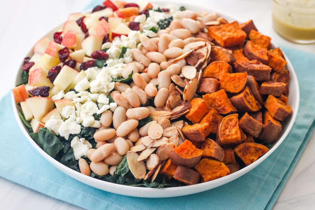 Kale Apple Salad with Roasted Sweet Potatoes