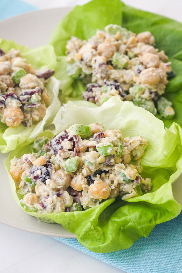 Butter lettuce leaves filled with creamy chickpea salad.