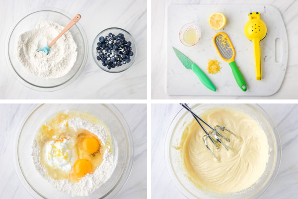 Cake batter mixed in a glass bowl.