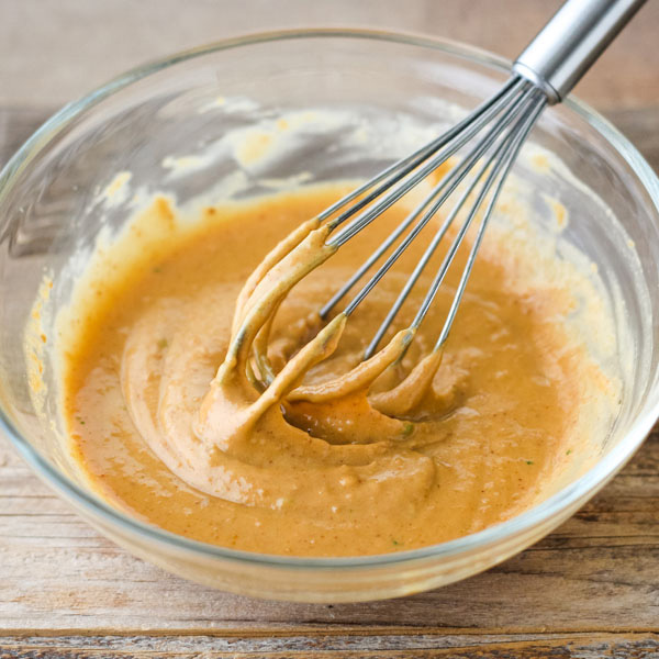 Peanut Lime Sauce for Two whisked in a small glass bowl.