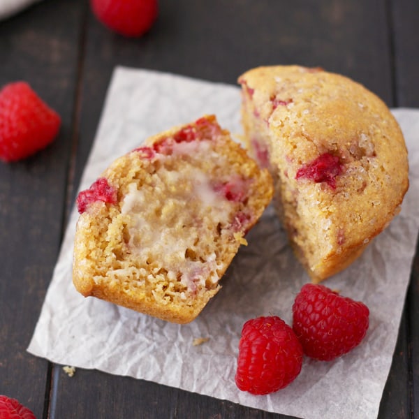 Corn muffin sliced in half and buttered.