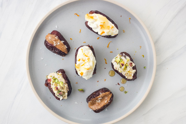 Plate of stuffed Medjool dates.