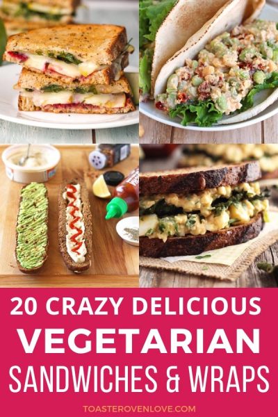 A grid of four vegetarian sandwiches.