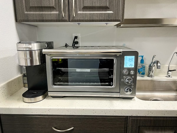 Air fryer oven in an office kitchen.