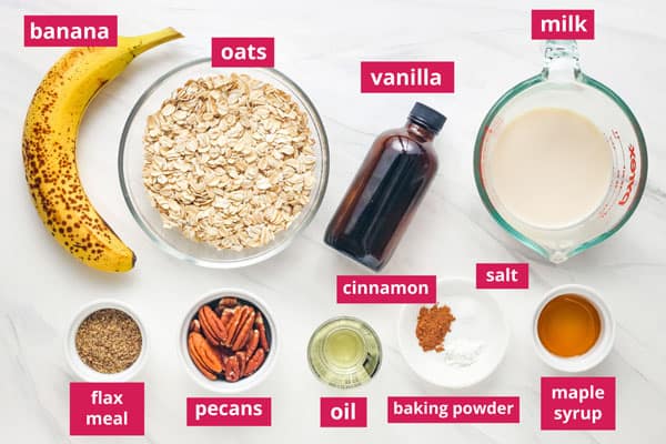 Recipe ingredients arranged on a table with labels.