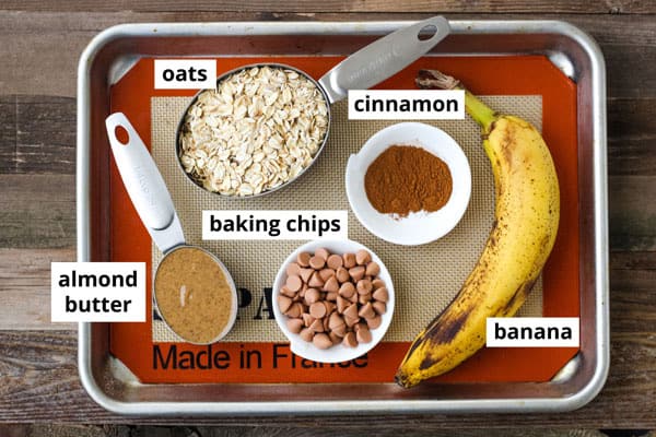 Ingredients arranged on a baking sheet with labels.