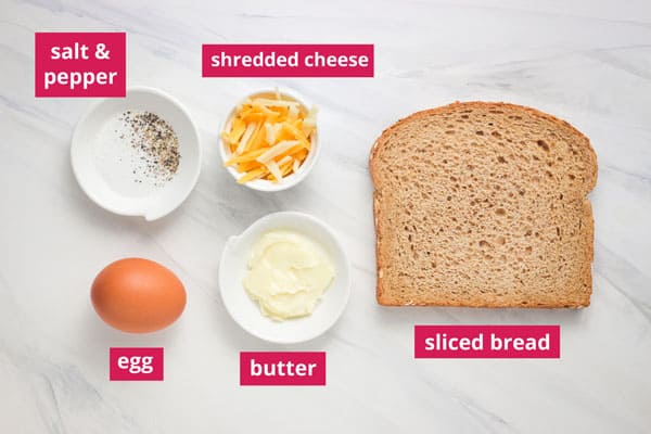 Recipe ingredients arranged on a table and labeled.