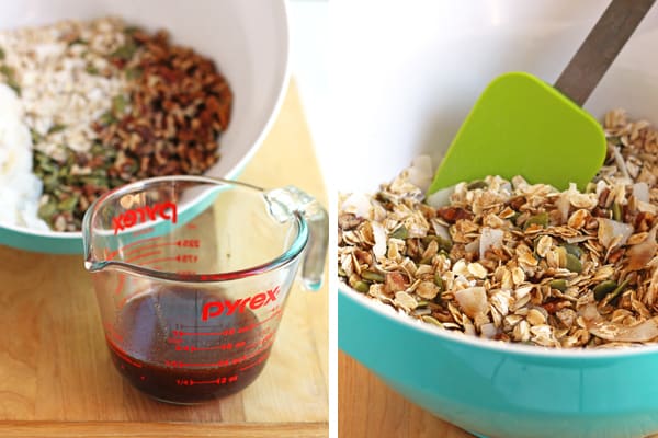 Granola ingredients mixed in a bowl