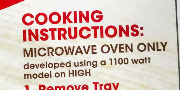 A box with the words "Microwave oven only" cooking instructions.