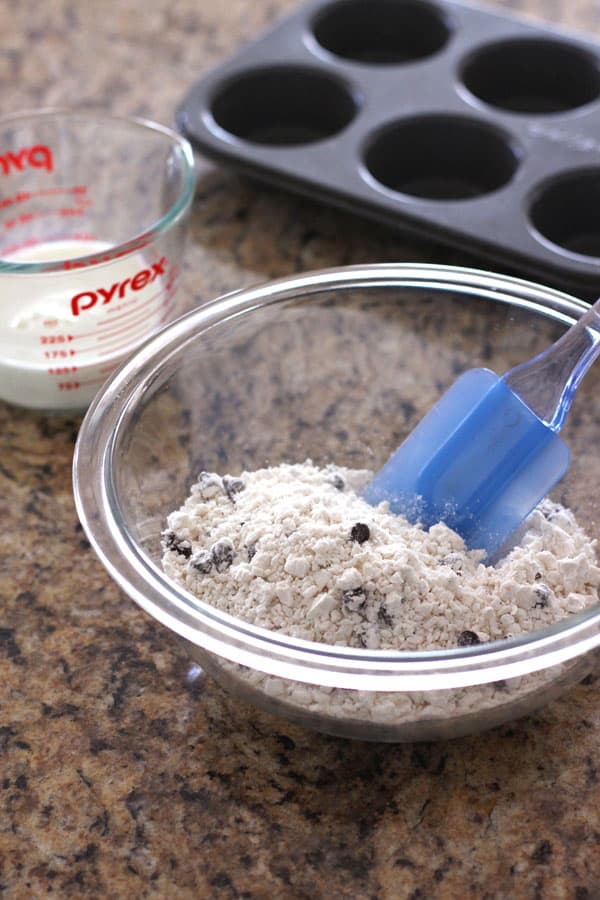 Muffin mix in a glass bowl