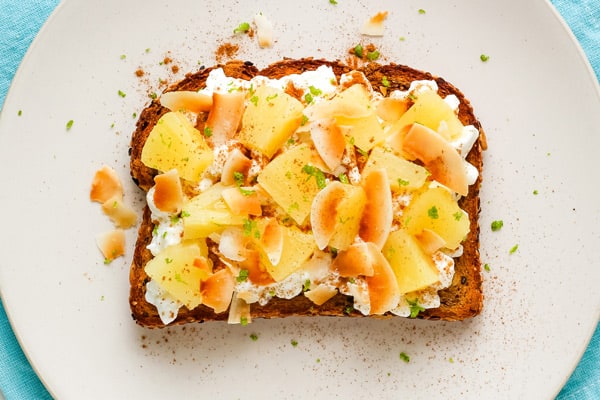 Pineapple chunks and cottage cheese on toast.