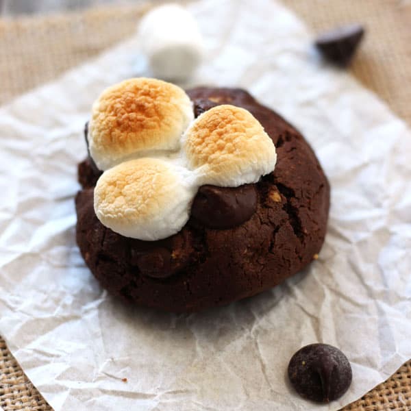 Warm chocolate cookie topped with toasted mini marshmallows.