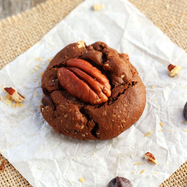 Coconut Pecan Cookie on a piece of parchment.