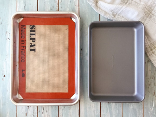 Quarter sheet pan and toaster oven baking pan.