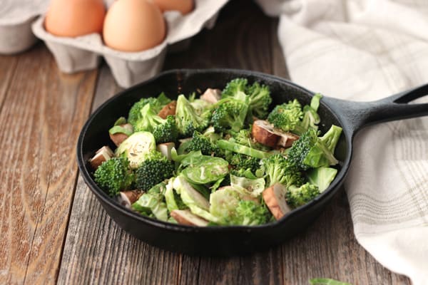 Sliced fresh vegetables in a mini skillet ready to be roasted