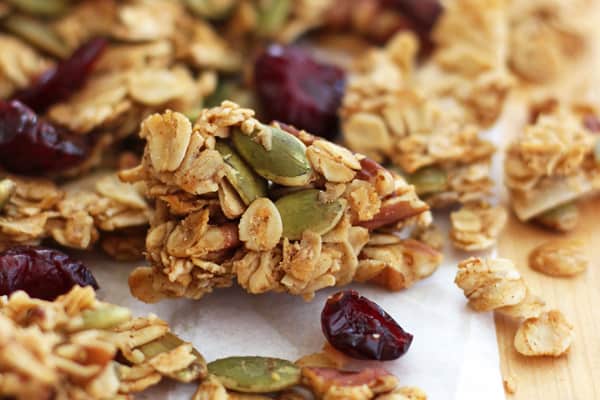 Close up of granola cluster.