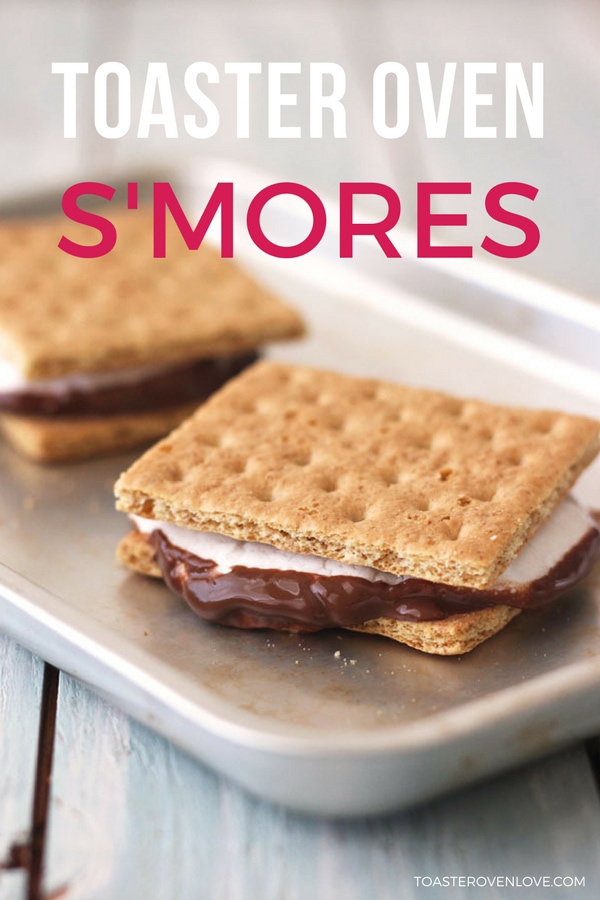 Gooey toaster oven s'mores on a baking pan.